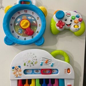 Fisher-Price Blue Clock, Multicolored Controller, and White Piano Set